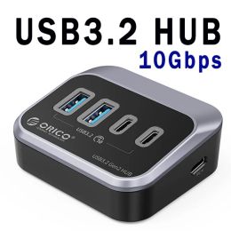 Hubs Orico ABS 10GBPS USB3.2 HUB SUPERSPEED TYPEC SPLITTER OTG -adapter met USB C -voedingspoort voor MacBook Computer -accessoires