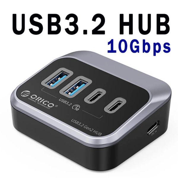 Hubs Orico ABS 10 Gbps USB3.2 Hub SuperSpeed Typec Splitter OTG Adaptateur avec Port d'alimentation USB C pour les accessoires d'ordinateur MacBook