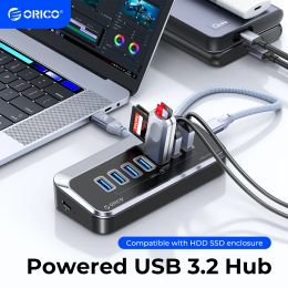 Hubs Orico ABS alimenté 5 Gbps Hub PD18W Charge USB 3.2 Type C Splitter du lecteur de carte de moyeu avec adaptateur d'alimentation pour les accessoires PC de bureau