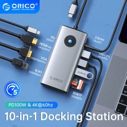 Hubs Orico Docking Station Type C Hub tot 4K60Hz HDMICompatible USB 3.0 Adapter RJ45 PD100W Kosten voor MacBook Pro -laptopaccessoires