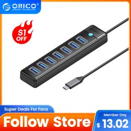 Hubs Orico Lid Day USB 3.0 Hub 7Ports Splitter Highspeed Transmissietype C Hub Laptop Uitbreidingscomputer Computeraccessoires