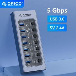 Hubs Orico Powered USB Hub Splitter Socket met Multi USB 3.0 Port Slot Plug Onoff -sleutelschakelaar Dock Power Strip Adapter voor PC -laptop