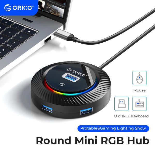 Hubs Orico RVB USB 3.0 Hub avec port de type C Port de type C 5 Gbit / speur à haute vitesse Adaptateur OTG pour les accessoires d'ordinateur PC MacBook Pro