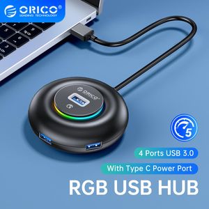 Hubs Orico RGB USB Hub 4 Ports 3.0 Splitter multi-USB avec adaptateur OTG ultraslim de puissance de type C pour PC MacBook Pro Lenovo