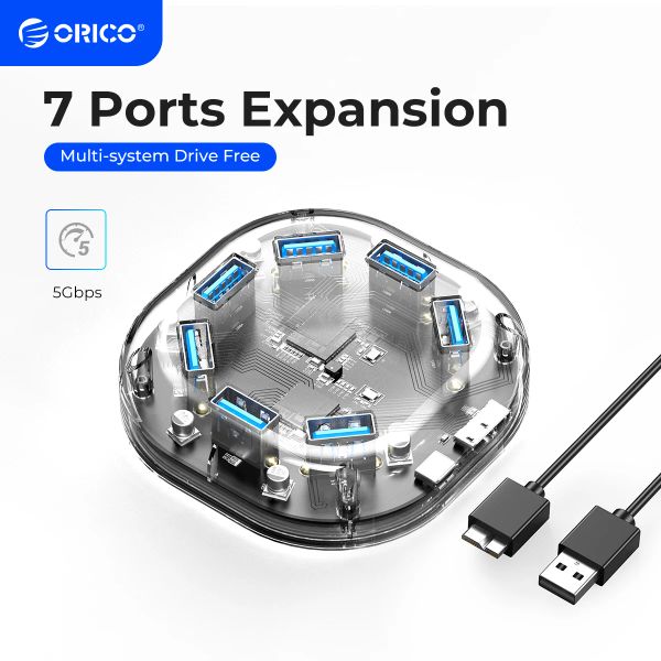 HUBS ORICO SERIE TRANSPARENTE HUB USB Multi 4 7 Puerto Alta velocidad USB3.0 Splitter con puerto de alimentación Micro USB para adaptador OTG PC portátil