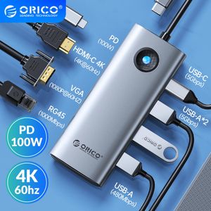 Hubs Orico Type C 4K60Hz Station d'accueil USB 3.0 RVB HUB HDMICOMPATIBLE DP1.4 Adaptateur PD100W Splitter TF TF pour MacBook Huawei Mate