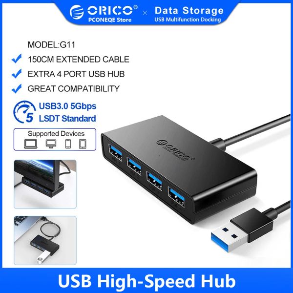 HUBS ORICO USB HUB 4 Puerto USB 3.0 Splitter con puerto de alimentación Micro USB múltiples adaptador OTG de alta velocidad para accesorios para computadora portátiles de computadora