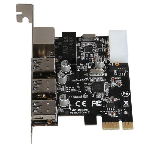 Hubs PCIe aux 3 ports externes USB 3.0 Hub + RJ45 10/100/1000Mbps Gigabit Network Carte Ethernet PCI Express USB LAN Adaptateur