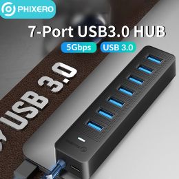 Hubs Phixero USB 3.0 Hub Multiport Splitter USB A Extensión del adaptador Tipo C 5 Gbps Estación de acoplamiento de concentración de alta velocidad para la computadora portátil MacBook PC