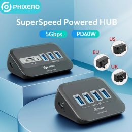 Hubs Phixero USB 3.2 Estación de acoplamiento Hub Tipo C Adaptador de divisor Multi Portes Varios 3.0 zócalo con lector de tarjetas SD OTG para PC portátil