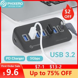 HUBS Phixero USB 3.2 Estación de acoplamiento Tipo C Adaptador de divisor Multi Portes Varios Socket OTG 3.0 con lector de tarjetas SD para PC portátil