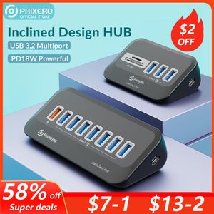 Hubs Phixero USB Splitter 3.2 Hoge snelheid Docking Station Hub Type C Adapter Multi -poorten Verschillende Socket OTG 3.0 met SD -kaartlezer