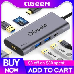 Hubs qgeem 7in1 usb c hub huawei p20 mec 20 pro type c usb hub usbc to 3.0hub hdmi carte reader thunderbolt3 adaptateur pour macbook pro