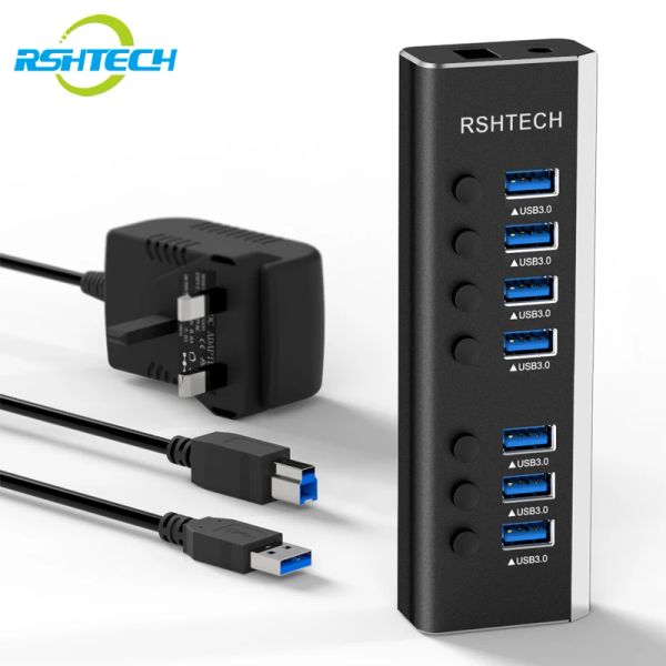 Hubs rshtech usb hub 5gbps 7 ports USB3.0 Data Hub Splitter 12V / 2A Adaptateur électrique individuelle Interrupteur ON / OFF DESTONS USB