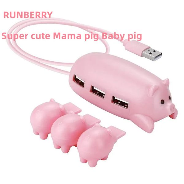 Hubs Runbery Pink Pig USB 2.0hub Adaptador Multiport 3 en 1 Portable 3 USB 2.0 Splitter USB portátil para la computadora del mouse del teclado