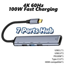 Hubs Ryra HDMI TYPEC PD 100W USB 3.1 Hub High Speed Agking Station OTG Adaptateur USBC Computer pour PC Accessoires PC Multiport