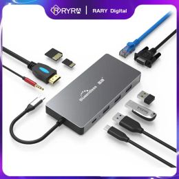 Hubs Ryra USB C Hub 4k 60Hz USB C à 2x HDMI 2.0 RJ45 USB 3.0 PD pour MacBook iPad Pro Air M2 M1 PC ACCESSOIRES USB C SPLITTER