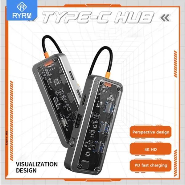 Hubs Ryra USB C Hub Type C Splitter à HDMI 4K 30Hz Adaptateur d'autoroute de station d'accueil avec PD SD TF RJ45 VGA 3,5 mm USB3.0 2.0 Hub