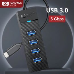 Hubs Sanzang Multi USB 3.0 Switch Dock Hub 5GBPS High Speed Station 4 Ports Extension USB naar Type C -adapter voor pc -computer laptop