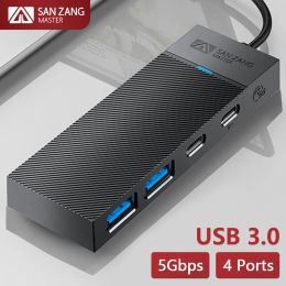Hubs Sanzang Multiple 4 Port USB 3.0 Hub Type C Splitter Extension Dock Adapter 5GBPS Multi USB A Plug Docking Station voor PC -laptop