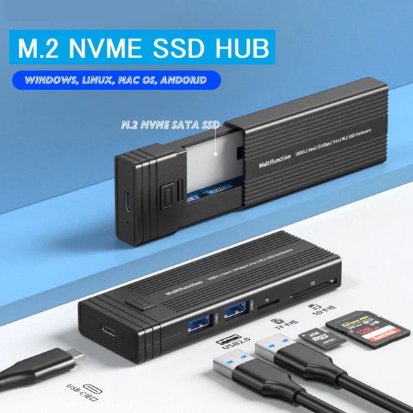 Hubs Smart USBC Hub con M.2 NVME SATA SSD Interface Lector y divisor para MacBook Windows y Linux