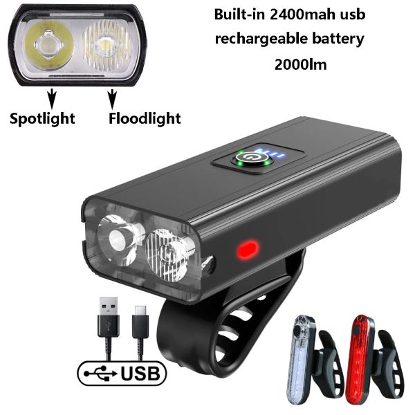 HUBS T6 LED Bicicleta Luz frontal USB recargable MTB Montaña Bike Fehing Fllohing Linterra de luz trasera Accesorios