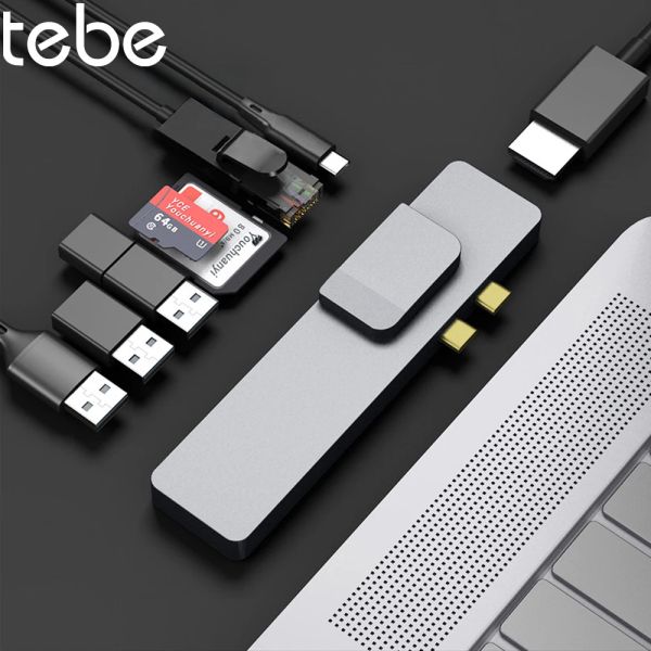 Hubs Tebe Dual Typec Hub USB C 3.1 à HDMI RJ45 Gigabit Ethernet SD / TF Reader Multi USBC Splitter pour MacBook Pro M1 / Air