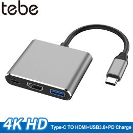 Hubs tebe tyc hub usb c to hdmicompatible splitter usbc 3 in 1 4k hdmi USB 3.0 pd fast charge adaptateur intelligent pour macbook dell