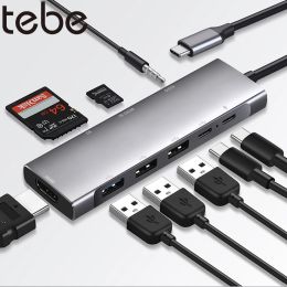 Hubs Tebe USB C Hub voor iPad MacBook Air Pro 9 in 1 Typec tot 4K HDMIADAPTER Multi USB Splitter met 3,5 mm Aux SD/TF -kaartlezer