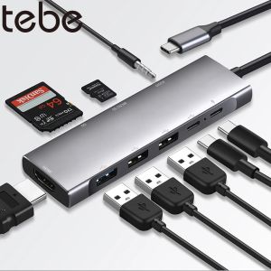 Hubs Tebe USB C Hub pour iPad MacBook Air Pro 9 dans 1 Typec à 4K HDMIADAPTER Multi USB Splitter avec un lecteur de carte SD / TF de 3,5 mm