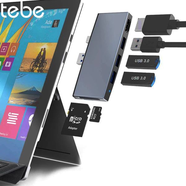 Hubs Tebe USB3.0 Hub Adaptateur pour Microsoft Surface Pro 6/5/4 6 en 1 USB à 4K HDMICOMPATIBLE Multi USB 3.0 SD / TF Carte Reader Adapter