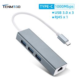 HUBS Tenmtoo USB Ethernet Adapter 1000Mbps 4 Puertos USB 3.0 Hub con RJ45 Gigabit Ethernet Lan Adaptador de red para MacBook Pro/Air PC
