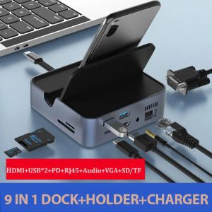 Hubs Type C Docking Station Smartphone Laptop Hub naar HDTV 4K VGA RJ45 TF SD USB3.0 Reader 3,5 mm PD -oplaadadapter voor MacBook Air