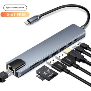 Hubs Type C à HDMICOMPATIBLE HUB USB C 4K PD 5A 87W DOCK RJ45 LAN SPLITTER POWER Livraison pour le livre Pro / Air / Huawei Mate