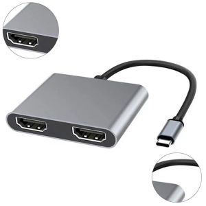 Hubs Typec à double hdmicompatible Station d'accueil 4in1 USB C Expansion de l'écran Hub USB3.0 4K 60Hz Adaptateur ordinateur