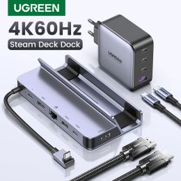Hubs ugreen USB C Station d'accueil de type C à HDMI 4K60Hz RJ45 PD100W Dock pour Steam Deck Nintend Switch Book Pro Air PC PC USB 3.0 Hub