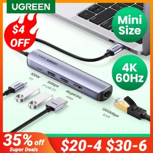 Hubs ugreen usb c hub 4k 60Hz USB type C 3.1 à HDMI RJ45 PD 100W USB 3.0 OTG Adaptateur USB C Dock pour MacBook Air Pro PC Mini USB Hub