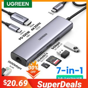 Hubs Ugreen USB C HUB 4K Tipo C TO HDMI RJ45 USB 3.0 PD 100W SD SD TF Adaptador para MacBook Pro Air iPad Pro M1 Accesorios de PC Hub USB Hub