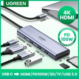 Hubs ugreen usb c hub type c à la cure d'adaptateur Multi USB 3.0 hub hdmi pour macbook pro huawei mate 30 usbc 3.1 Splitter de type c hub