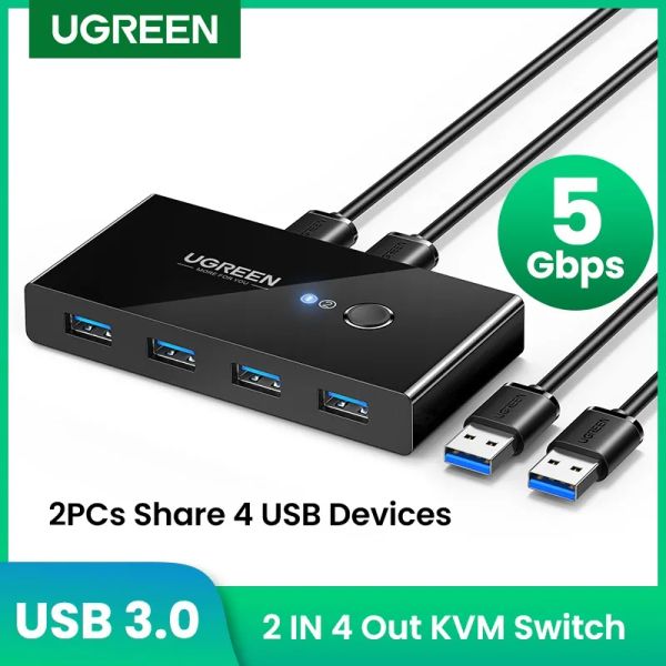 Hubs Ugreen USB KVM Switch USB 3.0 2.0 KVM Conmutador USB para teclado Mouse Impresora Xiaomi Mi Box 2pc Puerto compartido 4pcs Dispositivo USB Hub