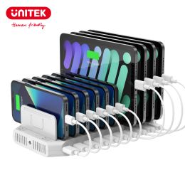 Hubs Unitek 96W Station de charge USB 10port USB Charger Dock Hub avec QC 3.0 Charge rapide pour iPad Tablet Kindle iPhone Samsung