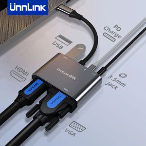 Hubs Unnlink 5 en 1 Tipo C a HDMI VGA PD USB 3.0 Adaptador de concentración con Audio de Jack de 3.5 mm para MacBook Air Pro Computer USBC a VGA Hub Dock