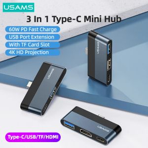 Hubs usams mini hub pd 60w type c à USB 3.0 2.0 HDMI 1.4 TF Carte USB Adaptateur USB Hub Expander pour iPad Pro Phone PC PC PC