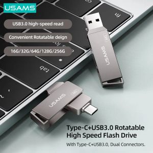 HUBS USAMS OTG 2 In 1 Type C USB 3.0 Hoge snelheid Flash Drives 16G 32 GB 64 GB 128 GB 256G Pendrive USB -toets voor telefoon Tablet Laptop PC