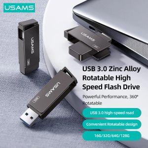 HUBS USAMS USB 3.0 Zinklegering Roteerbare High Speed Flash Drive 16G 32 GB 64 GB 128 GB Pendrive USB Stick -toets voor laptop Tablet Box PC