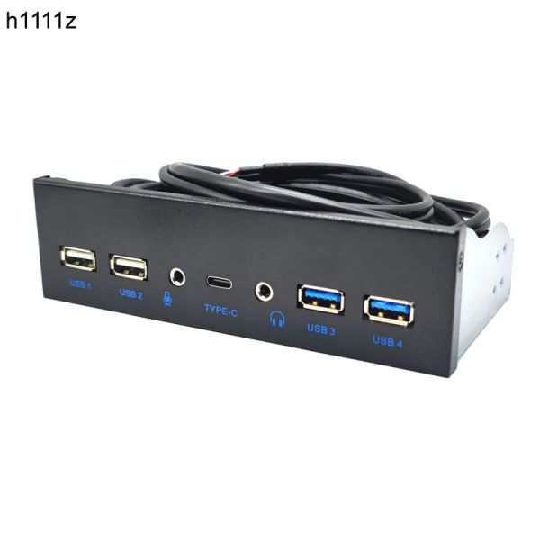 Panneaux avant Hubs USB 3.0 pour PC USB 3.1 Type C + 2x USB3.0 + 2x USB2.0 Hub + HD Audio 3,5 mm + micro-écouteur pour la baie de Drive CDROM de 5,25 