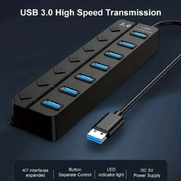 Hubs USB 3.0 Hub 4 / 7port USB Hub Splater USB Expander USB pour ordinateur portable