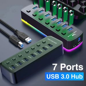 HUBS USB 3.0 HUB 4 PORTS 7 PORTS USB 3.0 Gegevenspoortadapter 5GBPS Hoge snelheid Individuele aan/uit Schakelaar Splitter USB -extensie