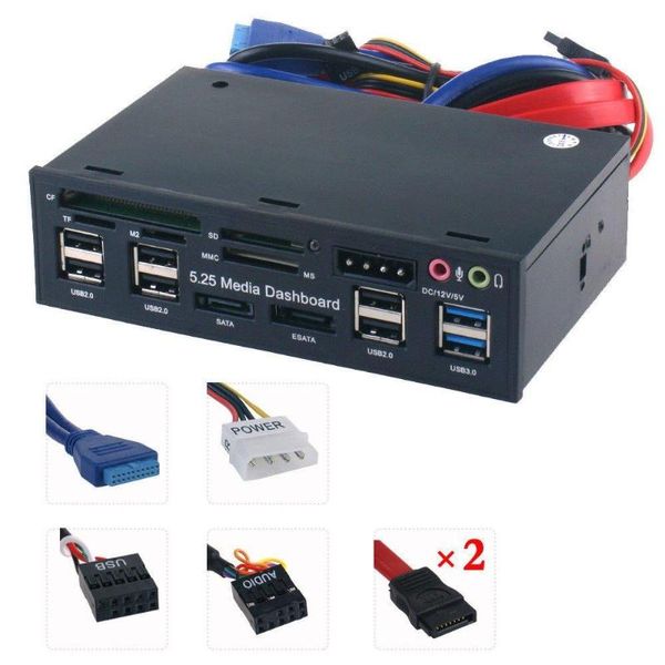 Hubs USB 3.0 Hub multifunción ESATA Puerto Sata Lector de tarjetas interno PC Media Panel frontal Audio para SD MS CF TF M2 MMC Tarjetas de memoria USB