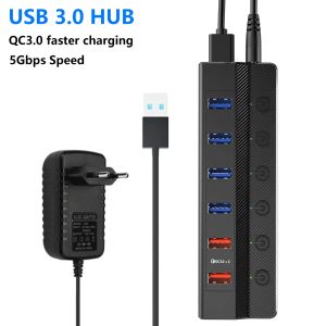 Hubs USB 3.0 Hub avec alimentation Splateur USB Haute vitesse multiple USB3.0 7 10 ports QC 3.0 Accessoires d'ordinateur portable de charge plus rapide